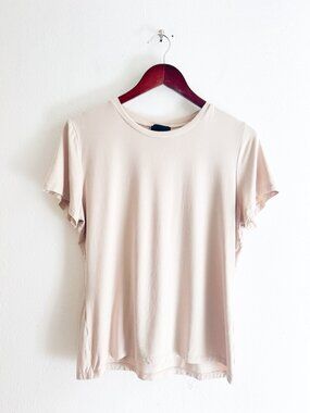 Alex Marie Ellen Crew Neck Short Sleeve Jersey Knit Shirt in Sandstone SZ L